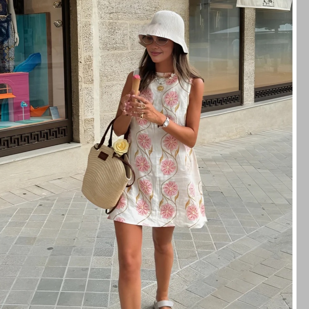 Commense White and Pink Mini Dress